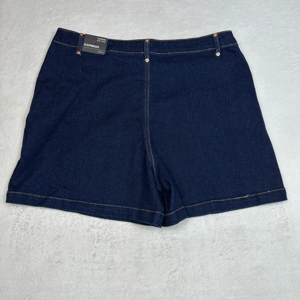 Express Womens High Rise Dark Indigo Denim Shorts Front Seam Size 16 NEW